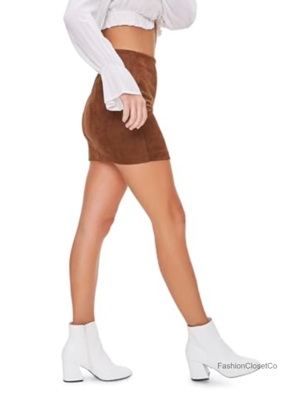 Faux Suede Mini Skirt High-Rise Vented Hem Night Out - Picture 2 of 4